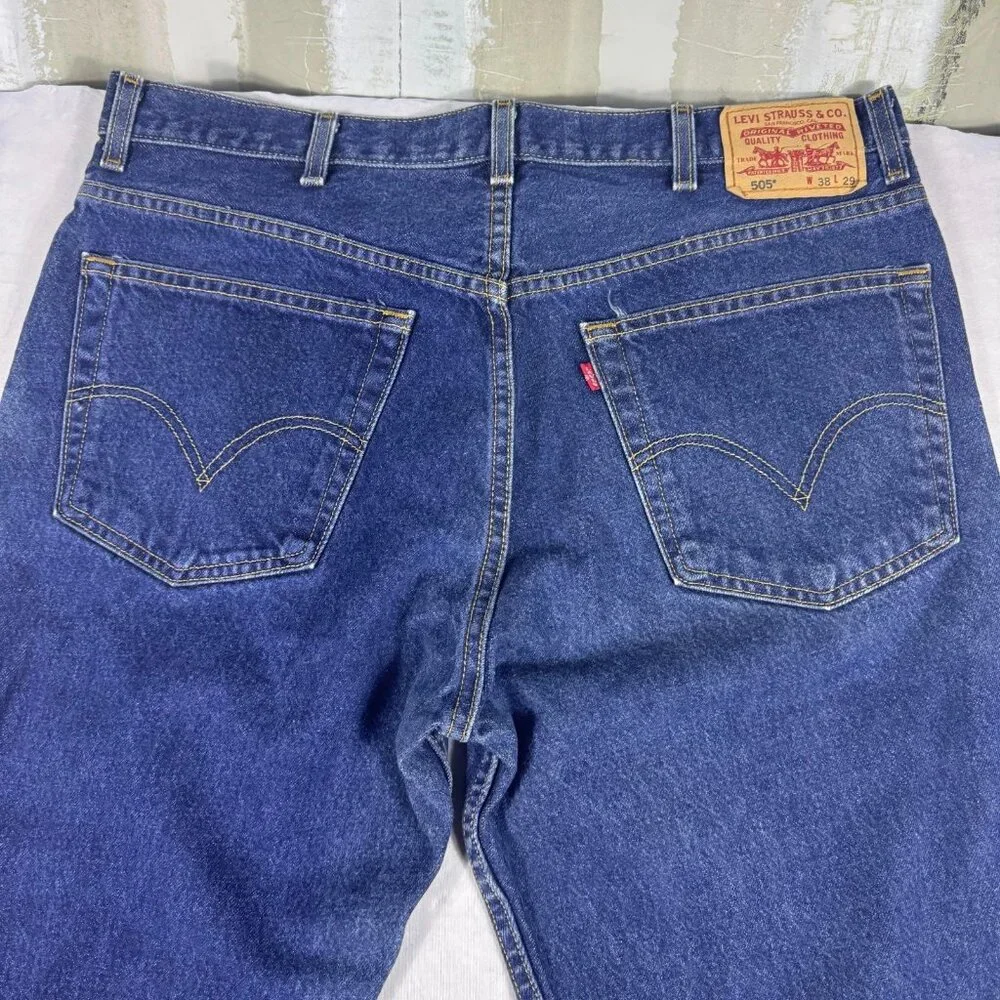 Levi's 505 Men's Straight‎ Leg Jeans Blue Denim Regular Fit Zip Fly W38 L29